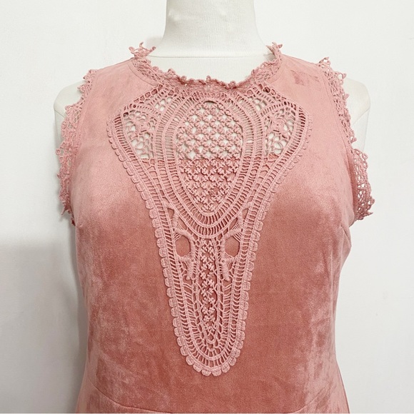 RUE21 faux suede sleeveless soft fit and flare dress embellished with crochet L - Picture 2 of 6